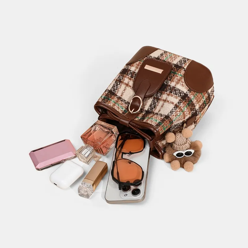 VINEY Fabric Shoulder Bag Crossbody Bag Bucket Bag Regular Women's Coffee-4