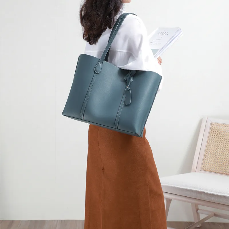 VINEY Cow Leather Shoulder Bag, Tote Bag, Shopping Bag Large Size Women's Smoke Gray-8
