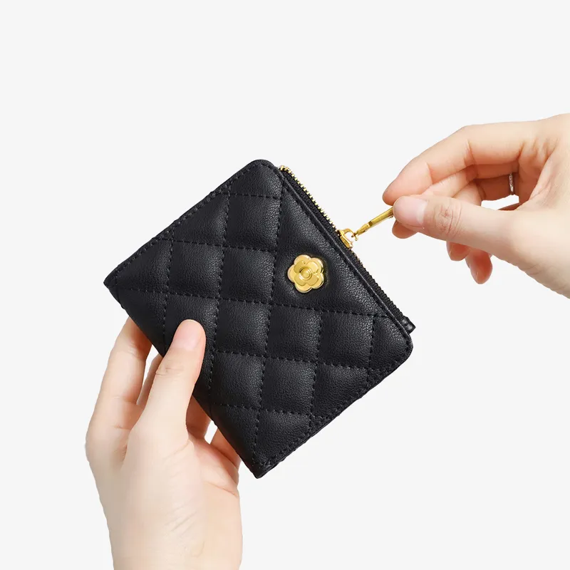 VINEY Cow Leather Wallet, Coin Purse, Card Holder, Clutch Trumpets Women's Black-2