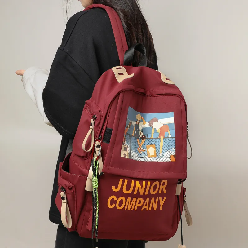 VINEY Nylon Fabric Backpack Regular Unisex Red-1