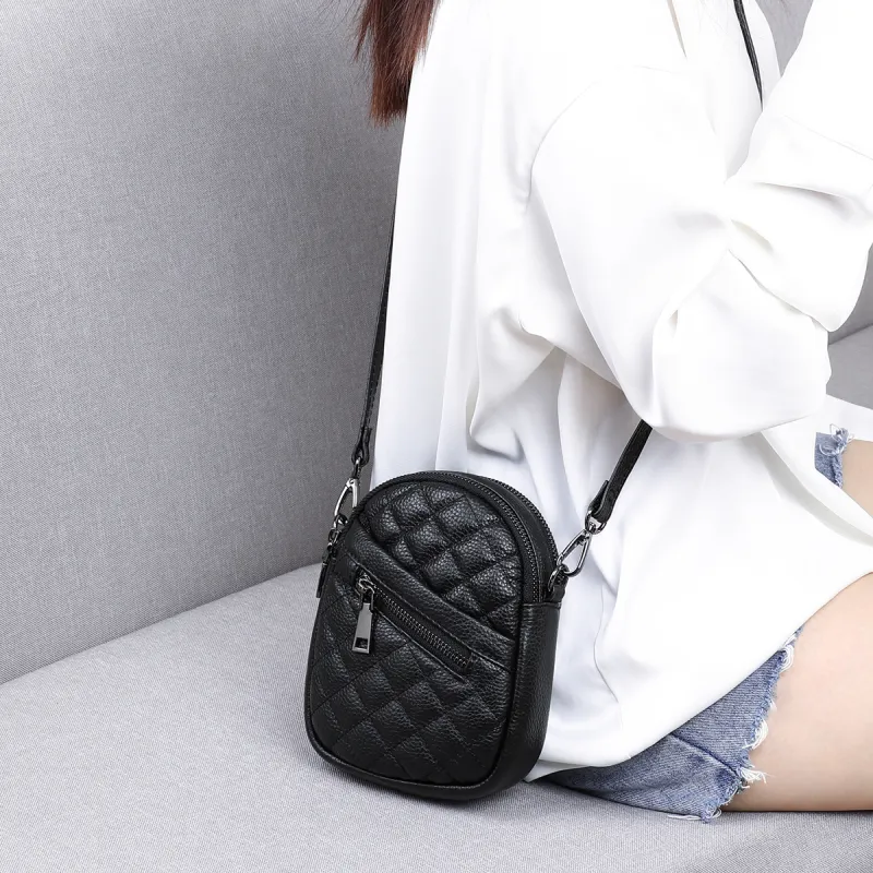 VINEY Cow Leather Shoulder Bag, Crossbody Bag, Cell Phone Pouch Trumpets Women's Black-4