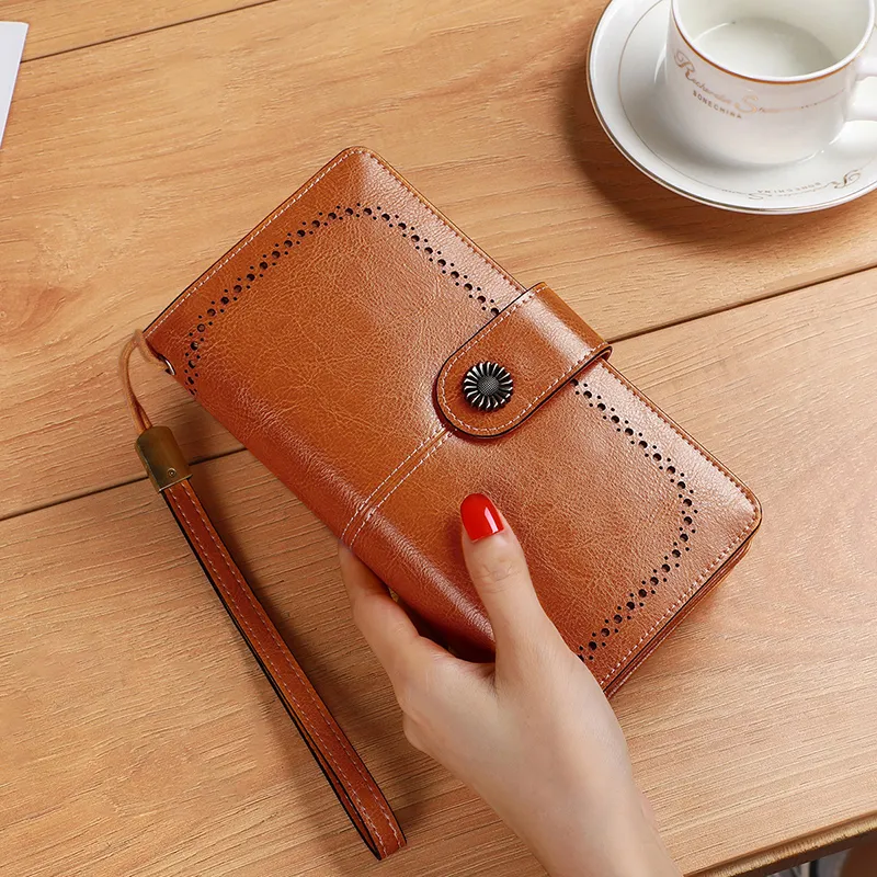 VINEY Cow Leather Wallet, Clutch, Coin Purse Trumpets Women's Vintage Brown-2