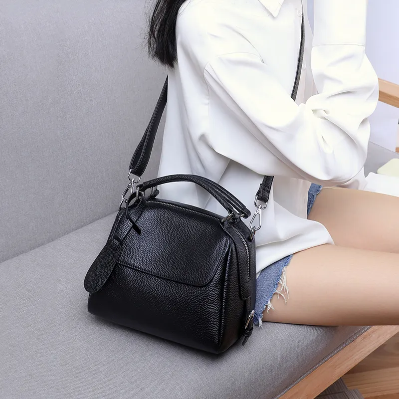 VINEY Cow Leather Shoulder Bag Crossbody Bag Handbags Small Size Women's Black-3