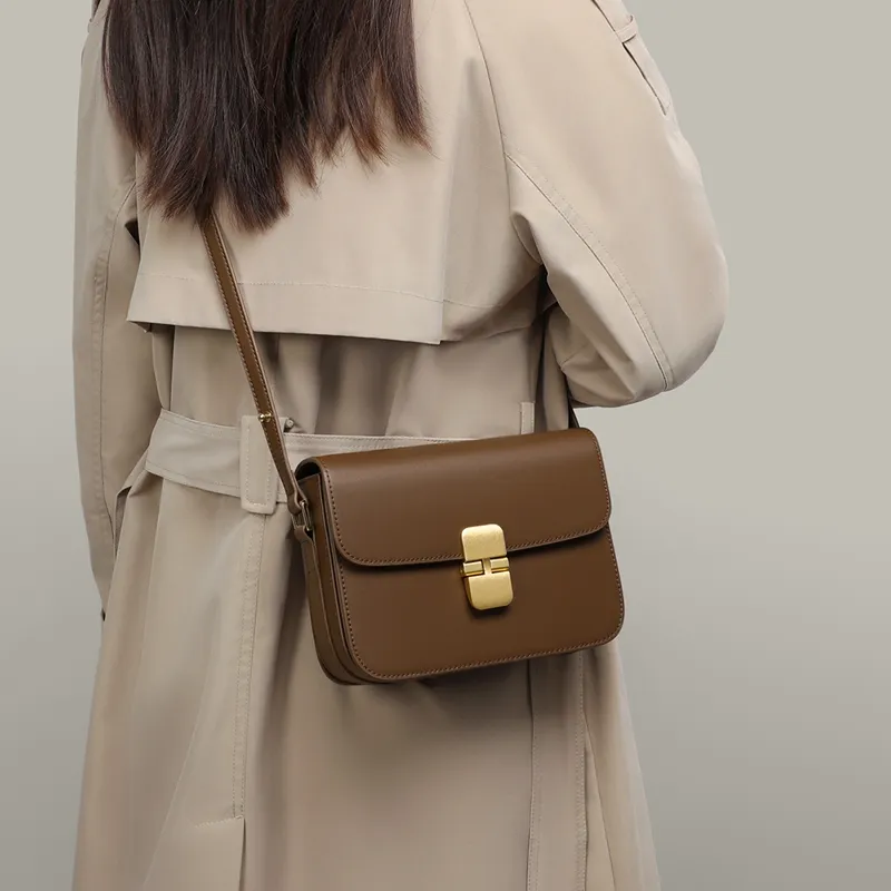 VINEY Cow Leather Underarm Small Square Bag Shoulder Bag Trumpets Women's Coffee-14