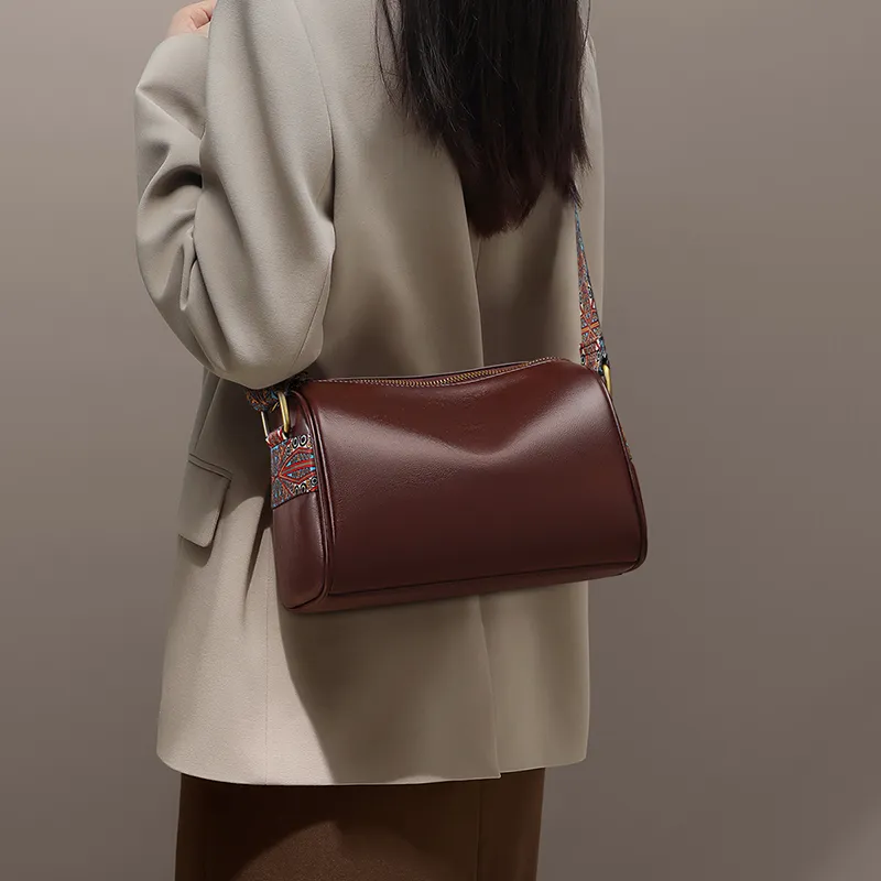 VINEY Cow Leather Patchwork Synthetic Leather Shoulder Bag Crossbody Bag Women's Wine Coffee-1