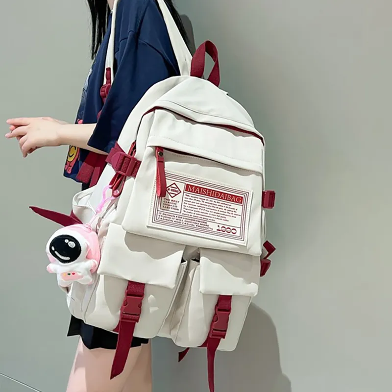 VINEY Nylon Fabric Backpack Laptop Bag Large Size Women's White-3