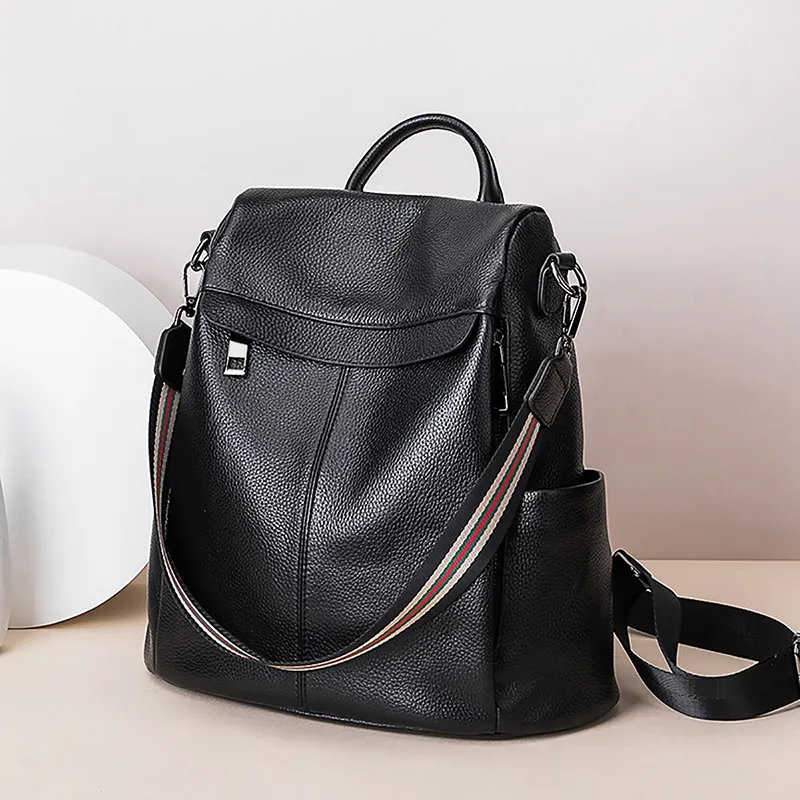 VINEY Cow Leather Backpack Tubas Women's Black-4