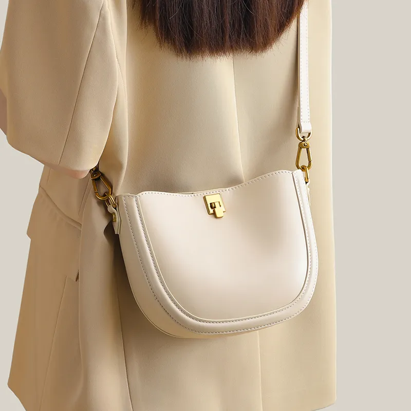 VINEY Cow Leather Shoulder Bag, Crossbody Bag, Saddle Bag Regular Women's Ecru-4