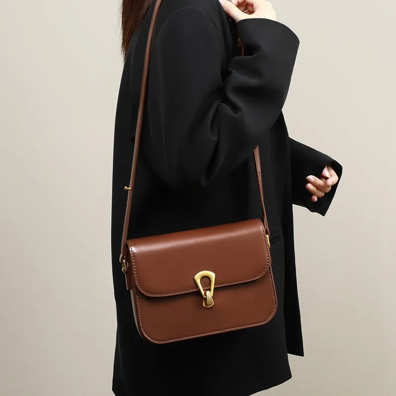 VINEY Cow Leather Underarm Small Square Bag Shoulder Bag Trumpets Women's Coffee-9