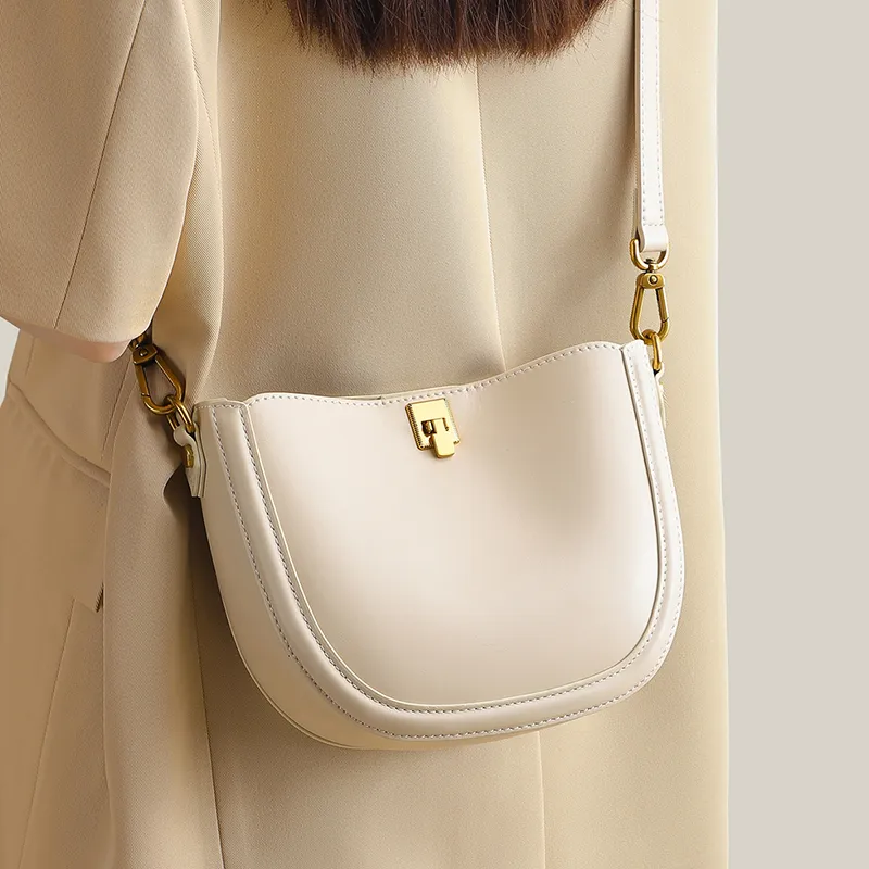 VINEY Cow Leather Shoulder Bag, Crossbody Bag, Saddle Bag Regular Women's Ecru-1