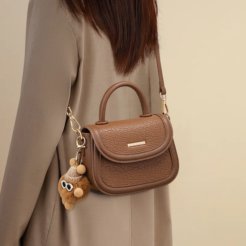 VINEY Cow Leather Handbag, Saddle Bag, Crossbody Bag, Shoulder Bag Small Size Women's Brown-3
