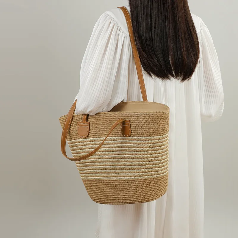 VINEY Fabric Handbag Shoulder Bag Tote Bucket Bag Large Size Women's Brown/Brown Black-3