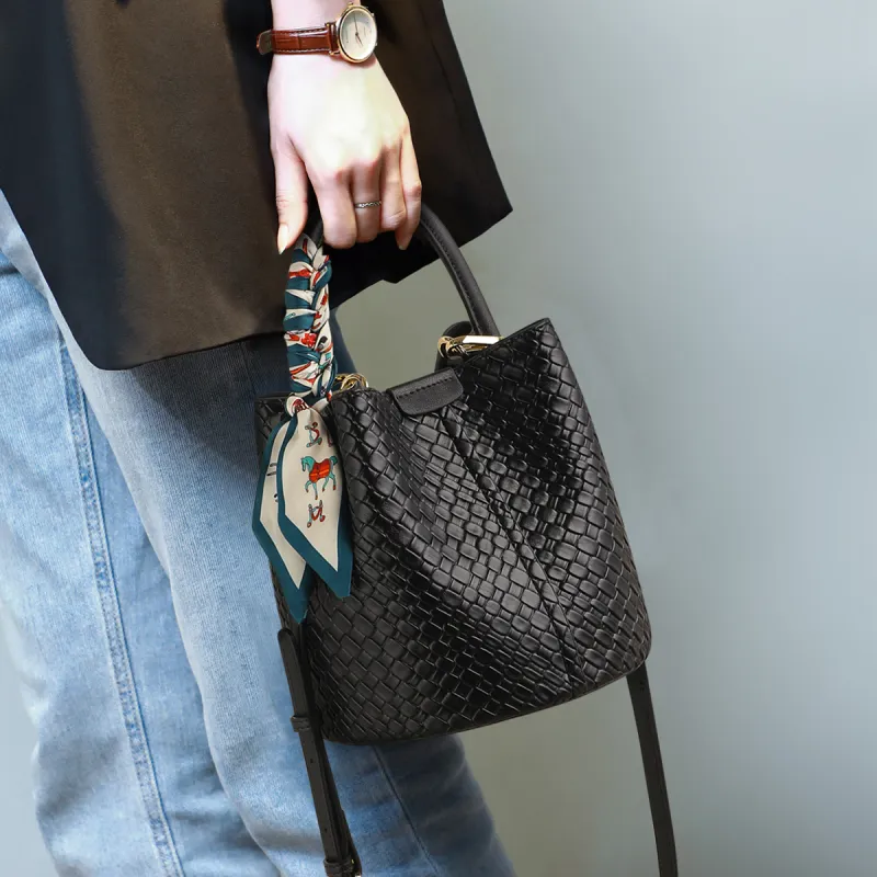VINEY Synthetic Leather Handbag Shoulder Bag Crossbody Bag Bucket Bag Regular Women's Black-2