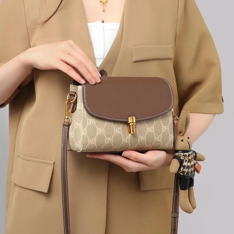 VINEY Synthetic Leather Shoulder Bag Crossbody Bag Small Square Bag Regular Women's Rock Brown-4