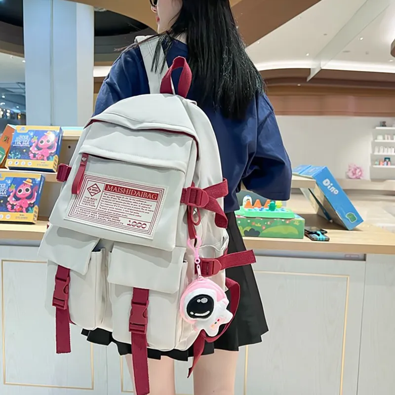 VINEY Nylon Fabric Backpack Laptop Bag Large Size Women's White-2