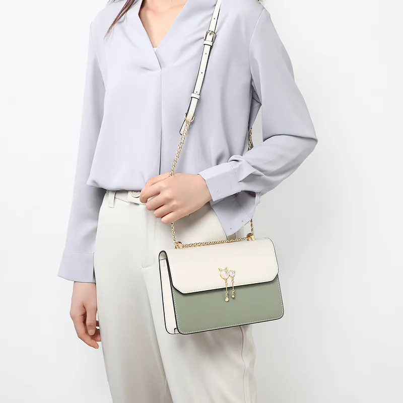 VINEY Cow Leather Small Square Bag Crossbody Bag Shoulder Bag Small Size Women's Cream Green-1