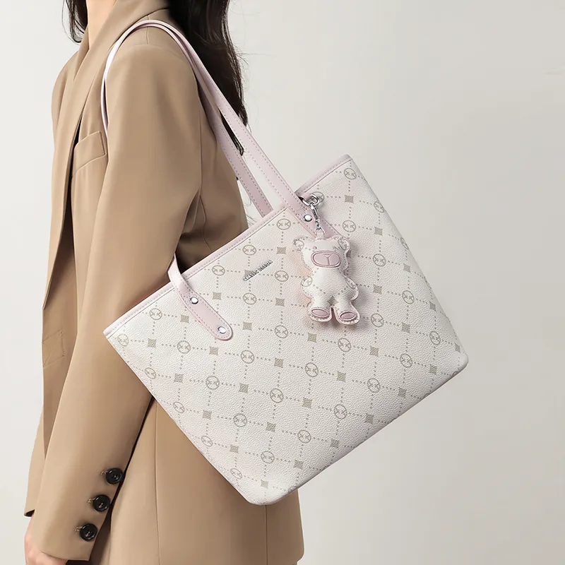 VINEY Synthetic Leather Shoulder Bag Tote Large Size Women's Ecru-3