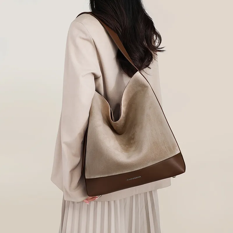 VINEY Fabric Shoulder Bag, Shoulder Bag Tubas Women's Apricot & Coffee-3
