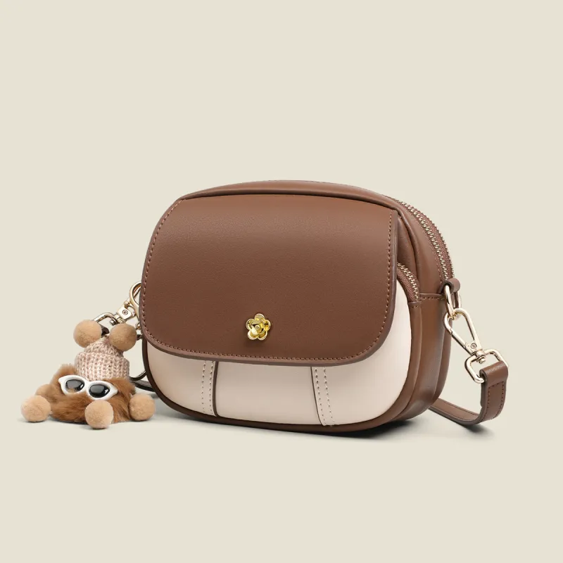 VINEY Cow Leather Shoulder Bag, Crossbody Bag Regular Women's White & Coffee-3
