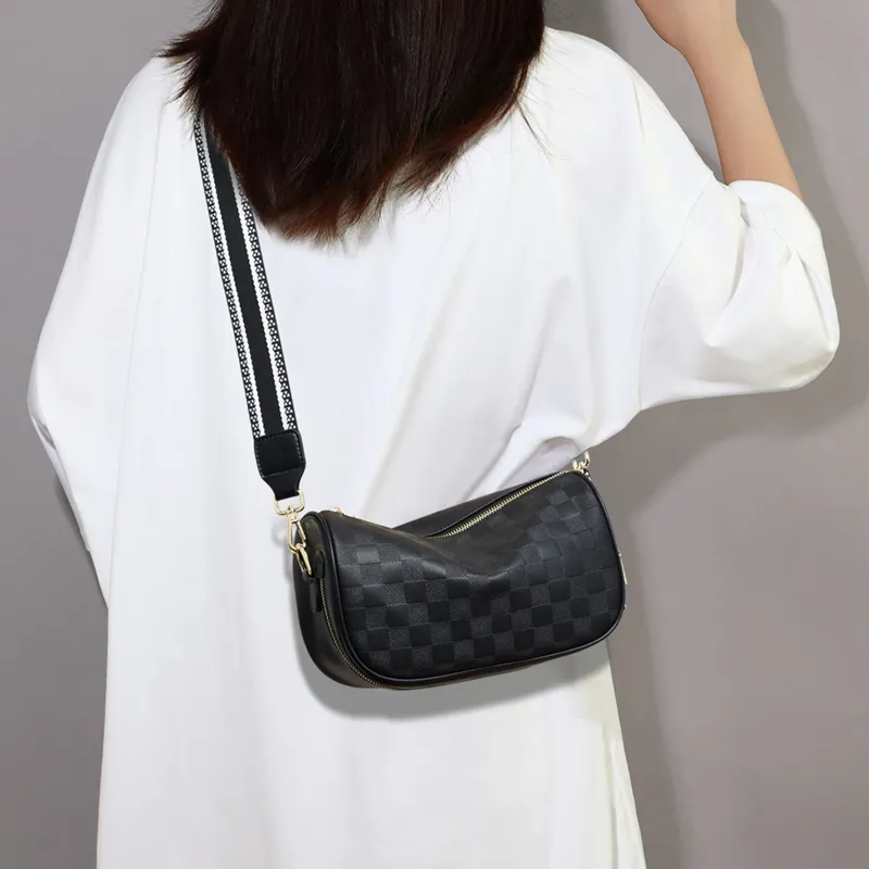 VINEY Cow Leather Shoulder Bag, Crossbody Bag Regular Women's Black/White-1