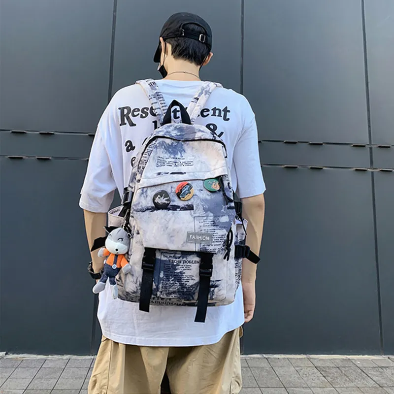 VINEY Fabric Backpack Large Size Unisex Black With Blue/blue-7