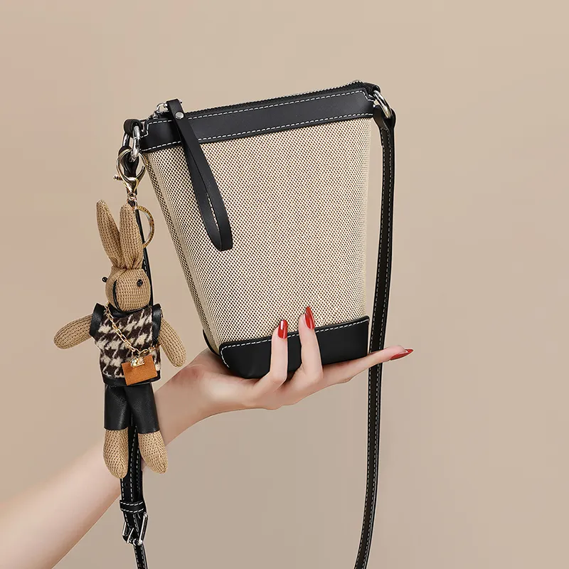 VINEY Fabric Shoulder Bag, Crossbody Bag Trumpets Women's Khaki With Black/khaki With Brown-2