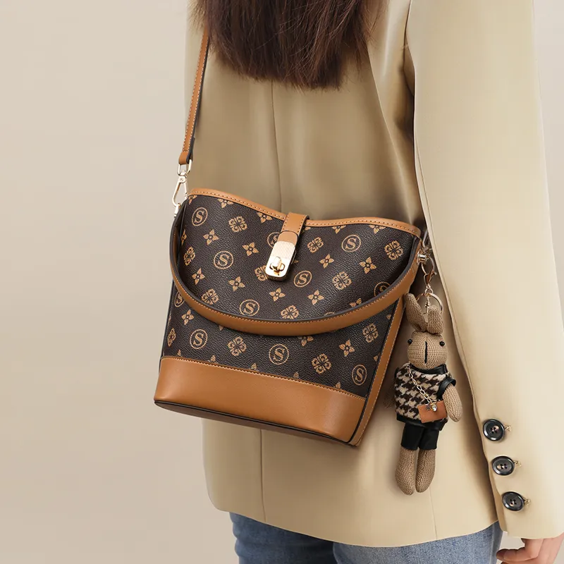 VINEY Synthetic Leather Handbag, Shoulder Bag, Crossbody Bag, Bucket Bag Regular Women's Coffee-4