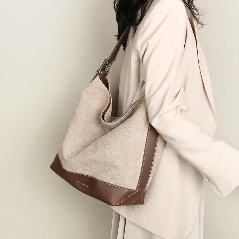 VINEY Fabric Shoulder Bag, Shoulder Bag Tubas Women's Apricot & Coffee-1