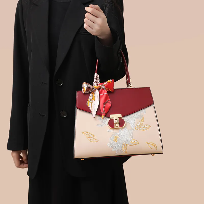 VINEY Synthetic Leather Handbag, Shoulder Bag, Crossbody Bag Regular Women's White & Red-4