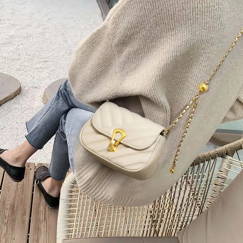 VINEY Cow Leather Crossbody Bag Shoulder Bag Small Square Bag Small Size Women's Ecru-2