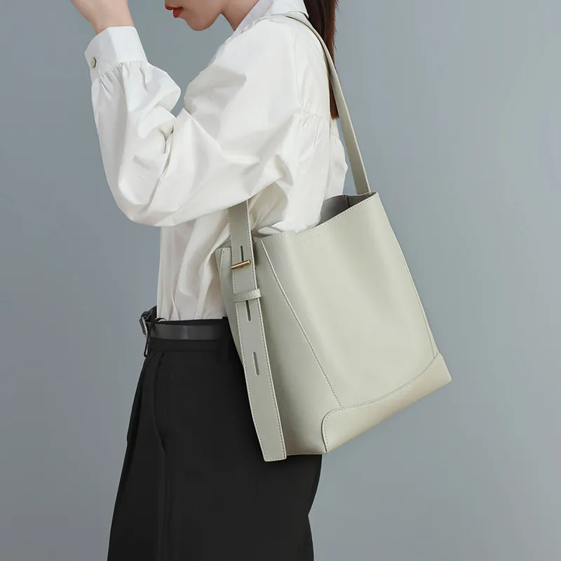 VINEY Cow Leather Shoulder Bag, Crossbody Bag, Bucket Bag Large Size Women's Cocoa Brown-12