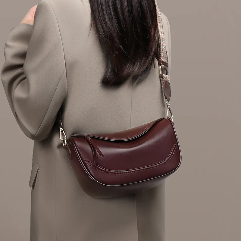 VINEY Cow Leather Dumpling Bag, Crossbody Bag, Shoulder Bag Trumpets Women's Wine Coffee-4