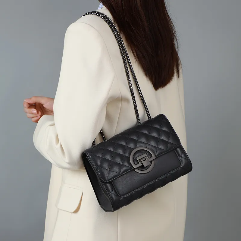 VINEY Cow Leather Shoulder Bag Crossbody Bag Small Square Bag Regular Women's Black-2