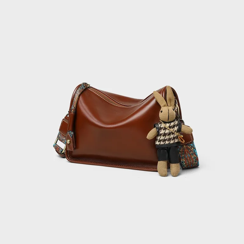 VINEY Cow Leather Shoulder Bag, Crossbody Bag, Pillow Bag Regular Women's Brown-4