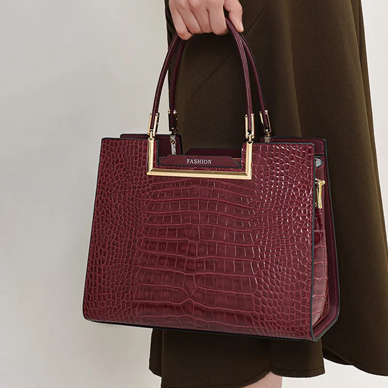 VINEY Cow Leather Crossbody Bag Shoulder Bag Mom Bag Large Size Women's Burgundy/Black-1