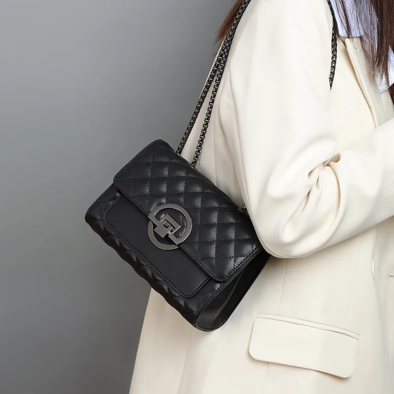 VINEY Cow Leather Shoulder Bag Crossbody Bag Small Square Bag Regular Women's Black-1
