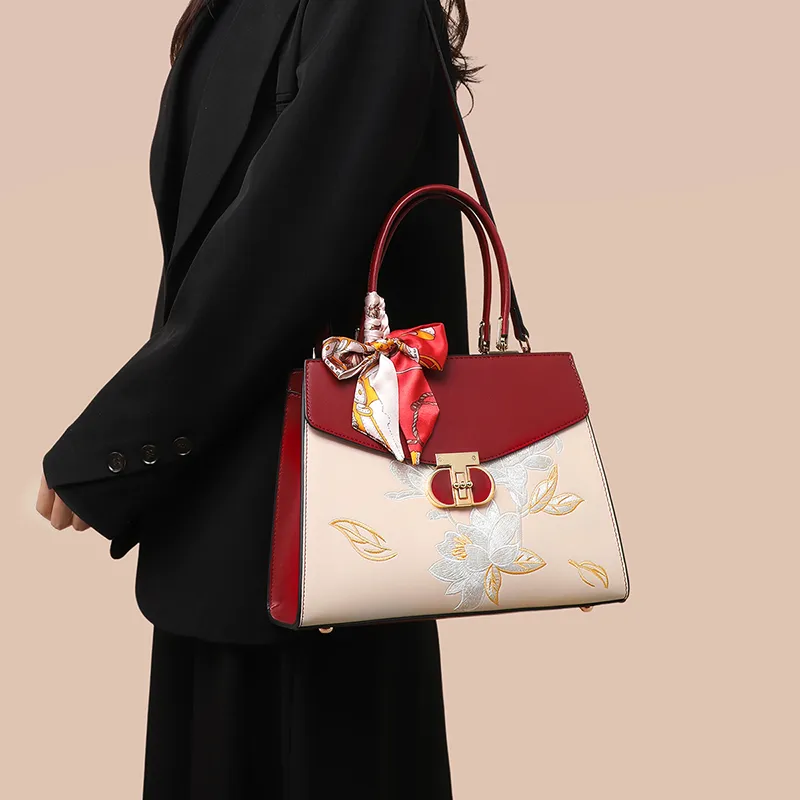 VINEY Synthetic Leather Handbag, Shoulder Bag, Crossbody Bag Regular Women's White & Red-3