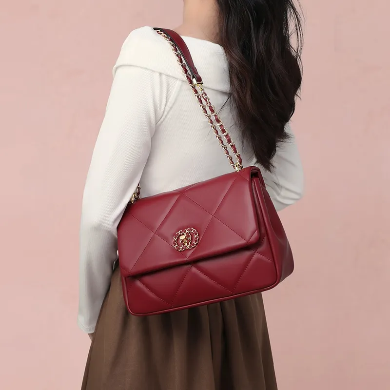 VINEY Cow Leather Shoulder Bag, Crossbody Bag Regular Women's Red-1
