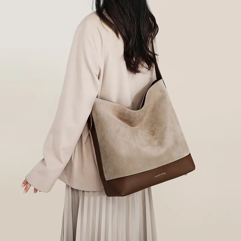 VINEY Fabric Shoulder Bag, Shoulder Bag Tubas Women's Apricot & Coffee-2