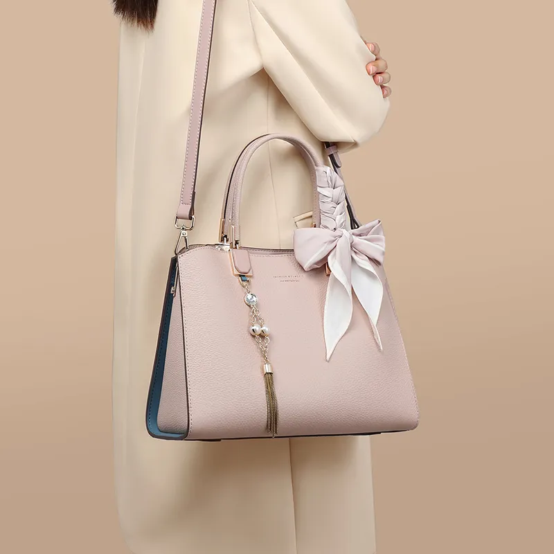 VINEY Cow Leather Handbag Crossbody Bag Shoulder Bag Mom Bag Large Size Women's Beige Apricot-4