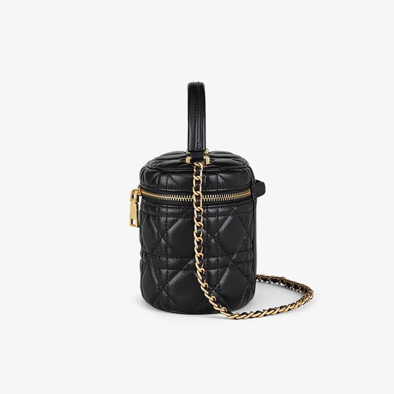 VINEY Cow Leather Shoulder Bag Crossbody Bag Small Size Women's Elegant Black-3