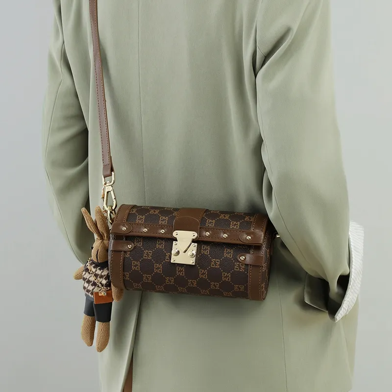 VINEY Synthetic Leather Shoulder Bag Crossbody Bag Cylinder Bag Small Size Women's Coffee-3