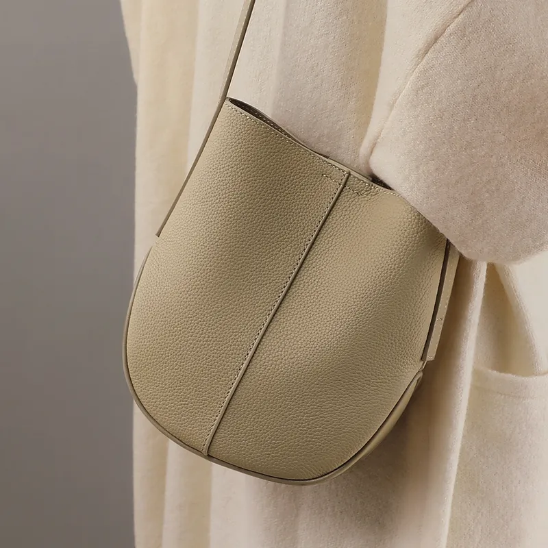 VINEY Cow Leather Shoulder Bag, Crossbody Bag, Bucket Bag Regular Women's Elephant Gray-3