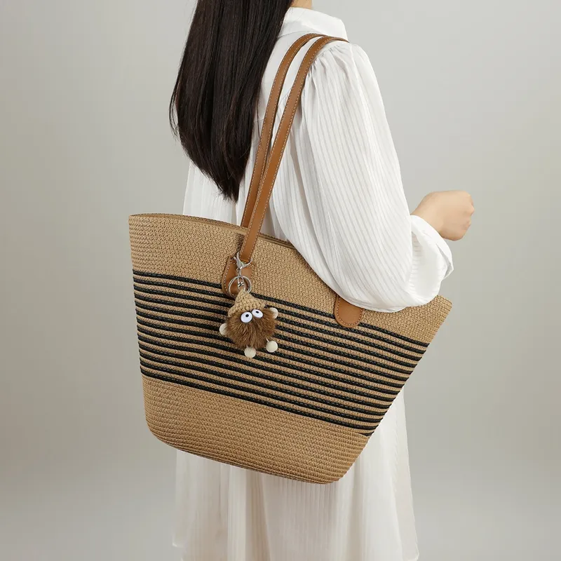 VINEY Fabric Handbag Shoulder Bag Tote Bucket Bag Large Size Women's Brown/Brown Black-5