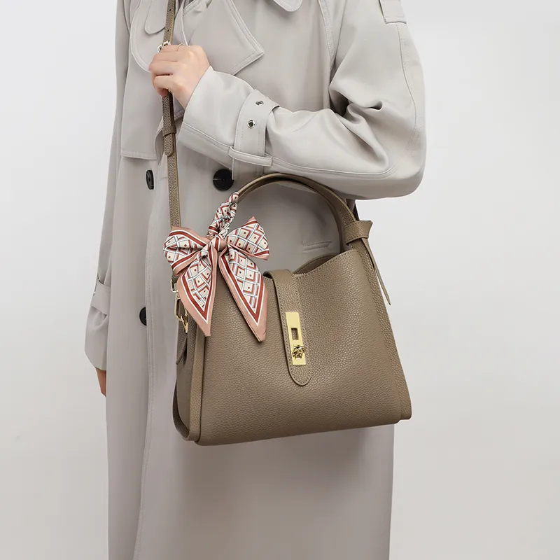 VINEY Cow Leather Handbag, One Shoulder Crossbody Tote Regular Women's Elephant Gray-3