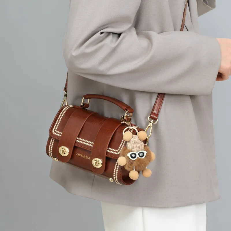 VINEY Cow Leather Crossbody Bag Shoulder Bag Handbags Small Size Women's Coffee-3