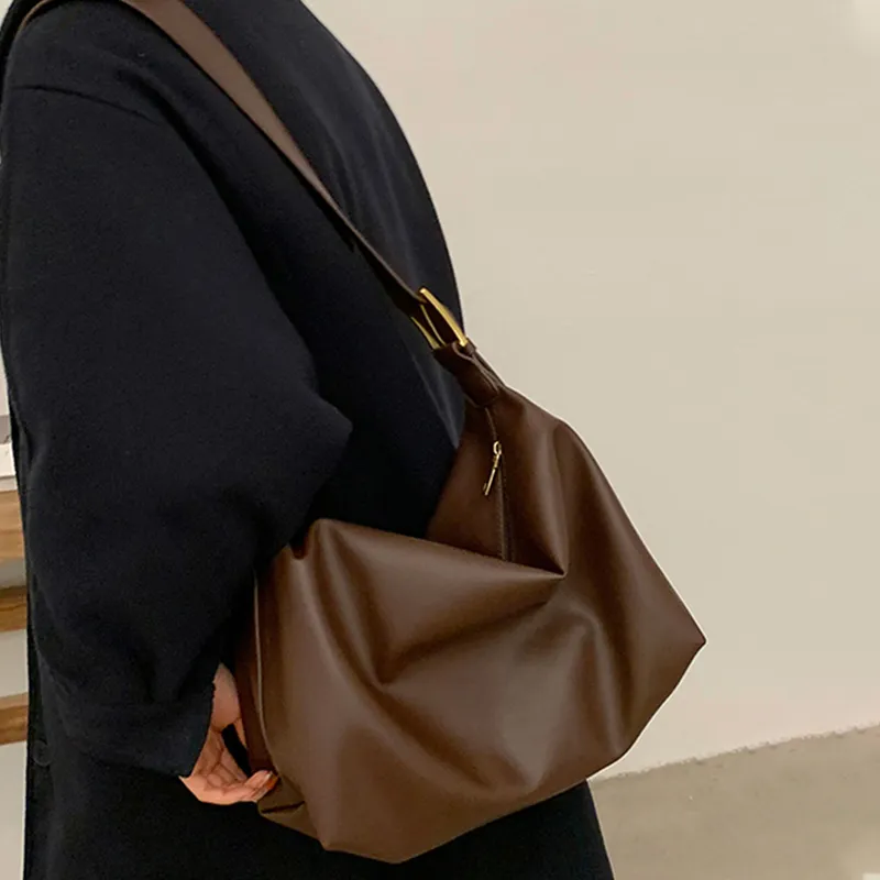 VINEY Cow Leather Shoulder Bag Crossbody Bag Tote Bag Shopping Bag Large Size Women's Coffee-4