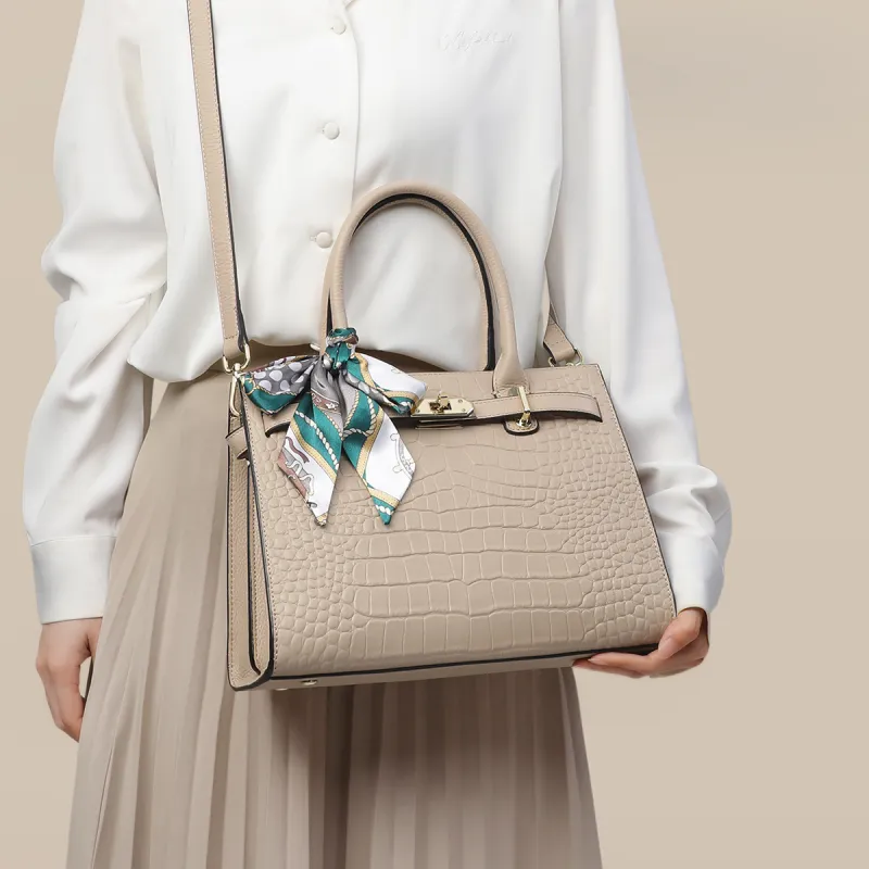 VINEY Cow Leather Handbag, Shoulder Bag, Crossbody Bag Regular Women's White/Apricot-9