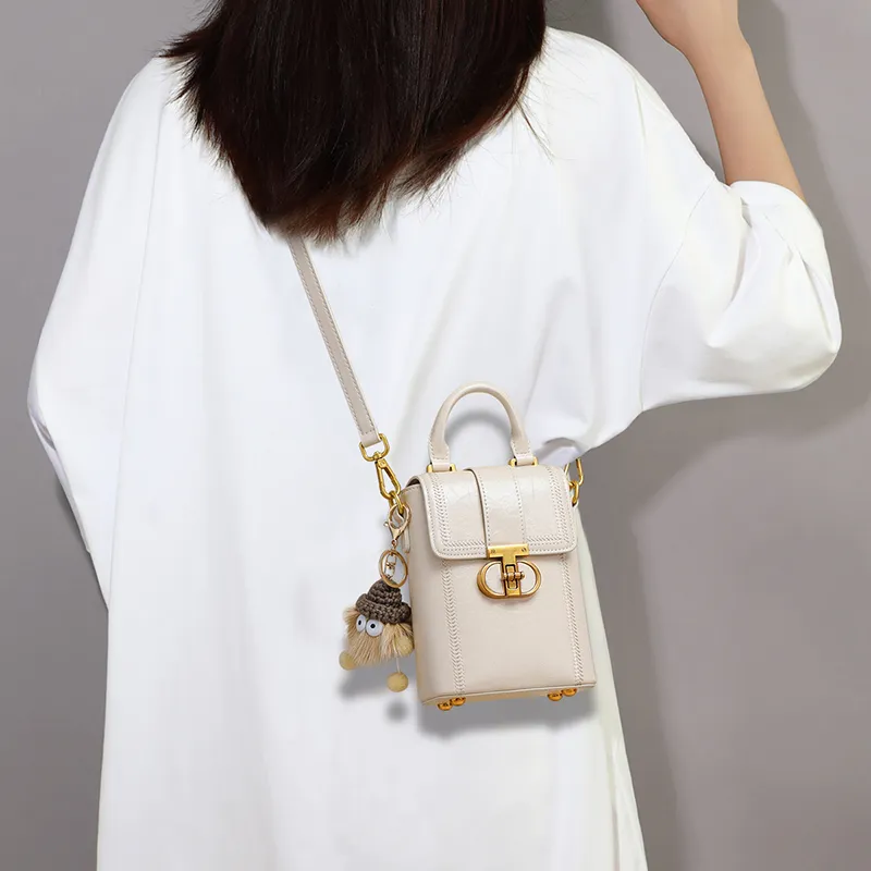 VINEY Cow Leather Shoulder Bag Crossbody Bag Cell Phone Pouch Regular Women's Ecru-2