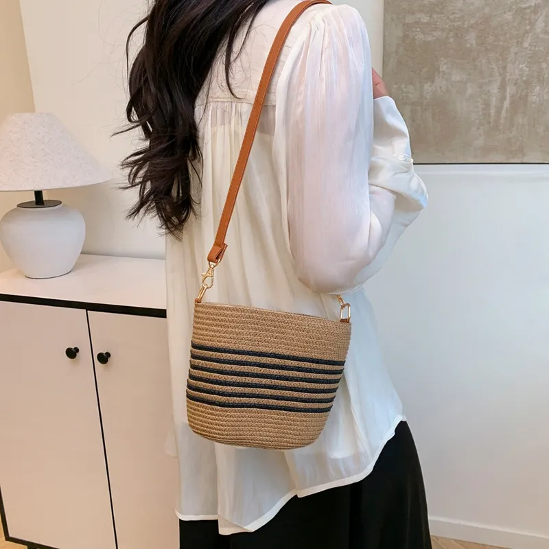 VINEY Fabric Shoulder Bag, Crossbody Bag Regular Women's Black Stripe/white Stripe-3